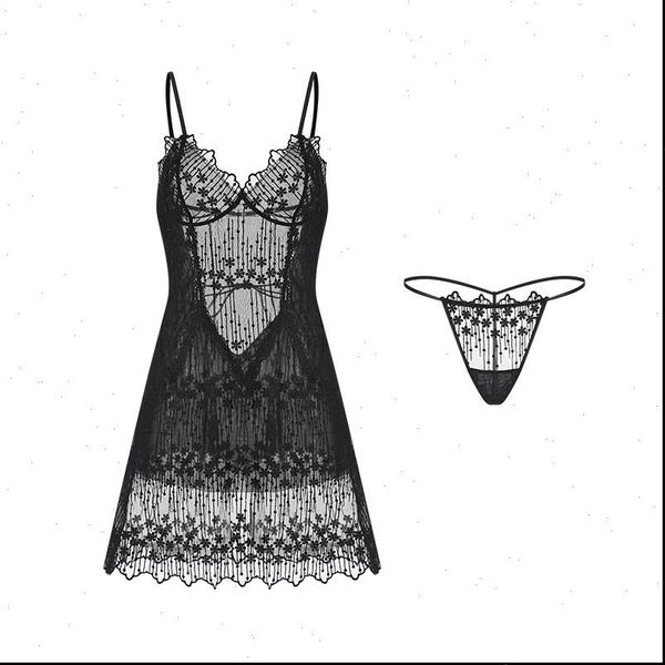 

pijamas nightwear lenceria femme women sleepwear lace nightgowns sleeping dress with thongs intimates underwear amp sleepwears, Black;red