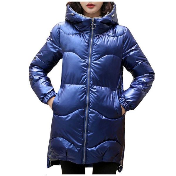 

women's down & parkas women winter warm plush long streetwear pockets zipper glossy loose bubble coat clothes woman hooded puffer jacke, Black