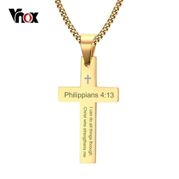 

pendant necklaces vnox classic simple cross philippians 4:13 necklace for men women stainless steel casual religious christ jewelry, Silver