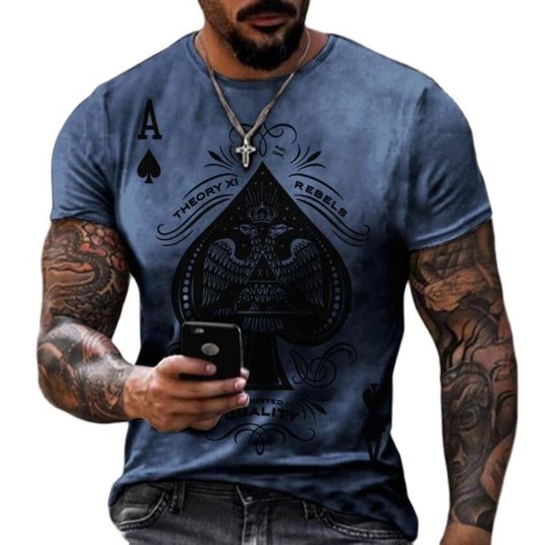 

men's t-shirts t-shirt loose o-neck short sleeve casual hip hop summer fashion 3d poker print large size, White;black