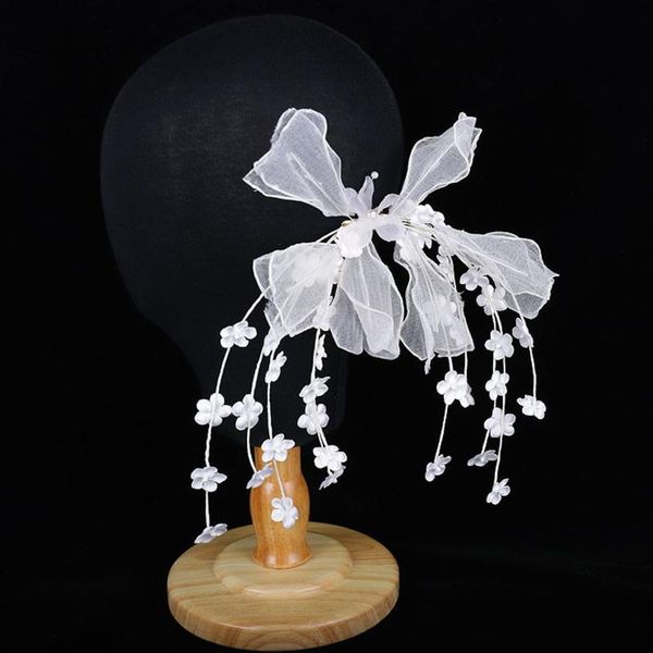 

headpieces wedding bridal mesh bow hair clip women flower tassel jewelry alligator hairpin, Silver