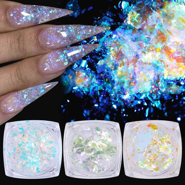

nail glitter aurora edelweiss powder crystal opal art cloud brocade flakes chrome holographics diy manicures tips, Silver;gold