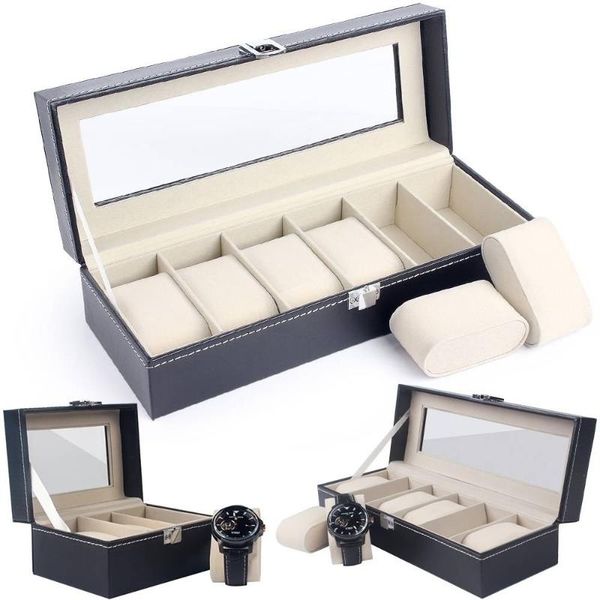 

watch boxes & cases 2/3/6 slots pu leather box storage, Black;blue