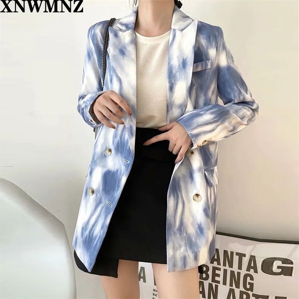 

women tie-dye double breasted hit color split leisure blazer lapel long sleeve loose jacket fashion spring autumn 210520, White;black