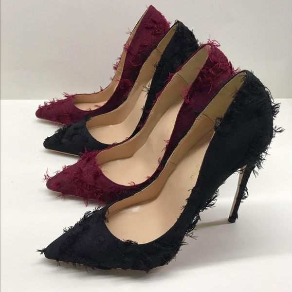 

dress shoes 2021 women velvet red high heels patchwork pointed toe stilettos pumps elegant ladies slip -on party wedding, Black