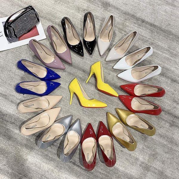 

women plus size high heels dress shoes stiletto heel pointed toes pumps autumn & club candy color evening party wear red background paint pu, Black