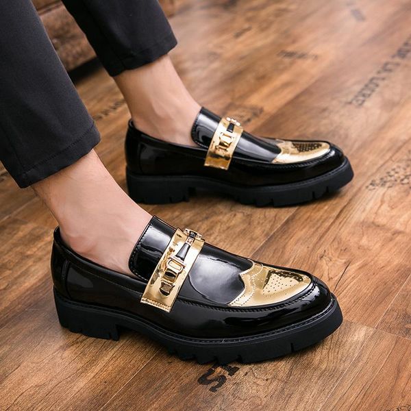 

dress shoes men loafers 2021 autumn pu leather fashionable brogue business formal slip on male flat, Black