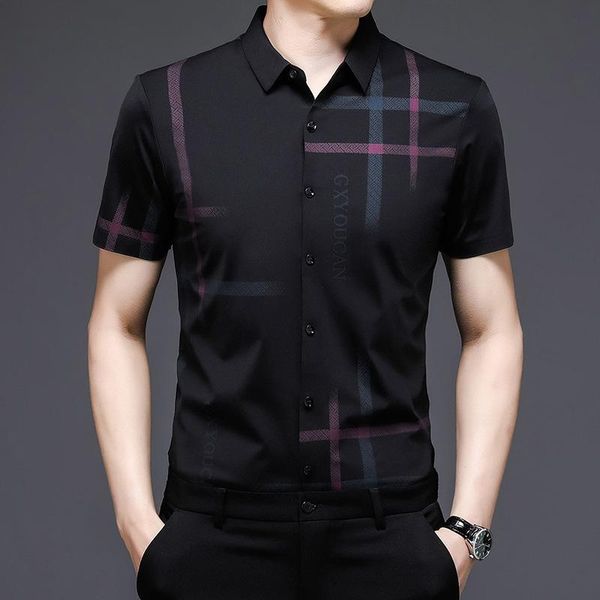 

men's casual shirts 2021 summer short sleeve thin ice silk shirt business leisure middle age fashion stripe, White;black