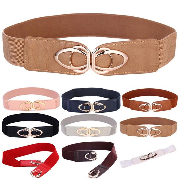 

belts fashion ladies wide belt pu leather metal buckle women's waist elastic thick formal dress accessories plus size, Black;brown