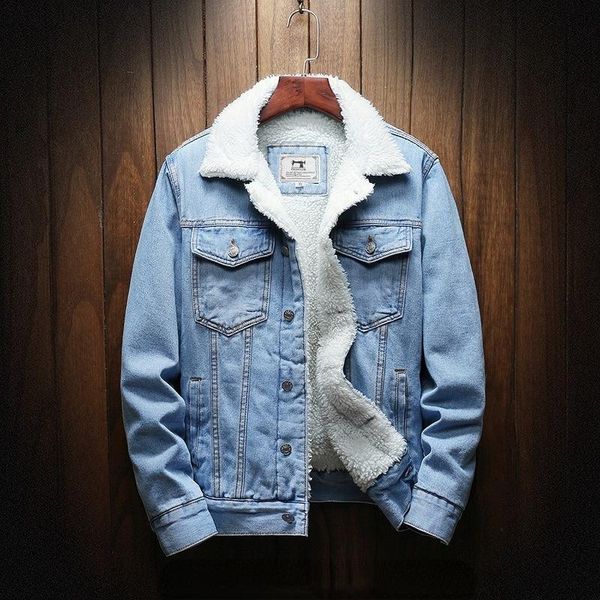 

men's jackets 2021 plush collar denim coat men's slim large cotton padded clothes thickened warm, Black;brown