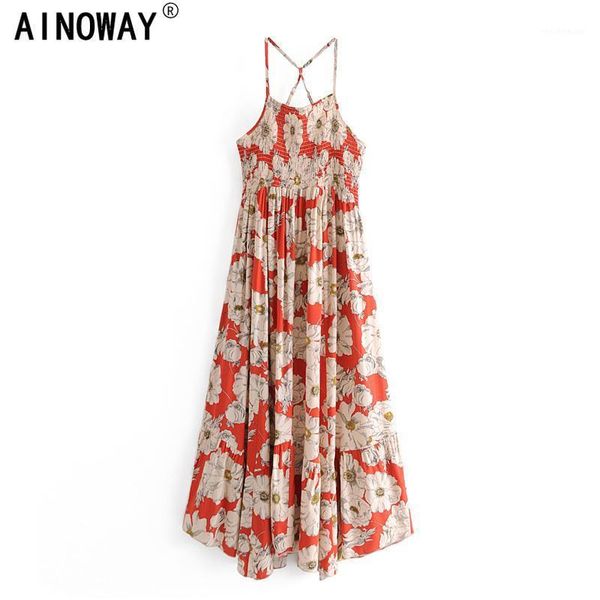 

vintage chic women floral print sleeveless beach bohemian spaghetti sundress ladies rayon cotton boho maxi dress vestidos casual dresses, Black;gray