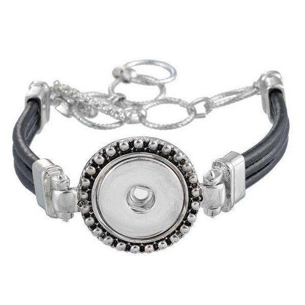 

tennis vintage women wrap bracelet single snap button fit 18mm craft snaps oxidized silver leather chain charm wide bangles jewelry, Golden;silver