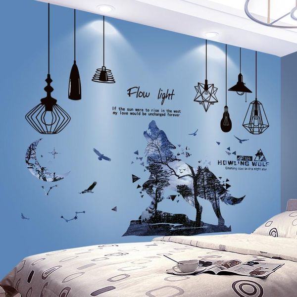 

wall stickers [shijuekongjian] chandeliers lights diy wolf animal mural decals for kids bedroom nursery house decoration
