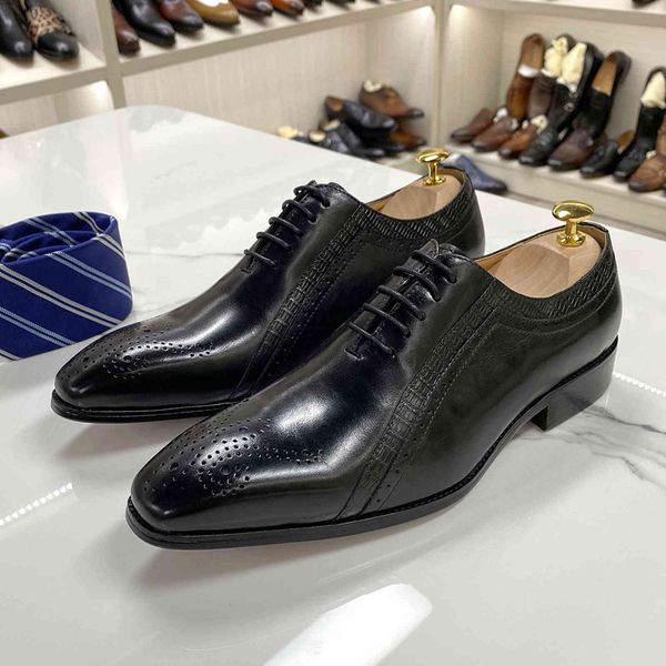

dress shoes brand classic mens oxford genuine cow leather brogue black gray lace up office business formal for men awm8