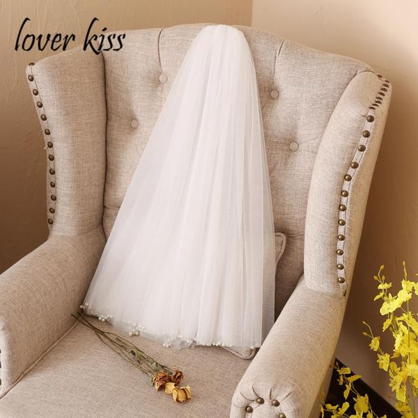 

bridal veils lover kiss voile mariage court women tulle ivory wedding veil with pearls edge bride marriage gowns accessories, Black