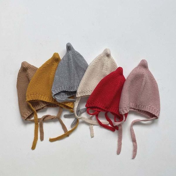 

berets baby knit beanie hat for boy girl warm solid color lace up autumn winter knitted bonnet cap fit 2-6years old, Blue;gray