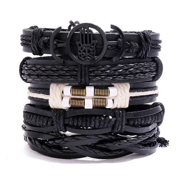 

charm bracelets western style vintage hip-hop skull leather bracelet/bangle diy, 5 pcs/set, Golden;silver