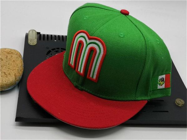 Berretto da baseball hip-hop Ready Stock Messico Cappellini aderenti Lettera M Cappelli taglia hip-hop Cappelli da baseball Visiera piatta per adulti per uomo Donna Completamente chiuso