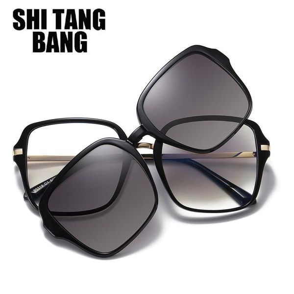 

sunglasses women two-color frame magnetic lens set 2 in 1 mirror dual-use ladies polarized clip anti-blue glasses sunshade eyeglasses, White;black