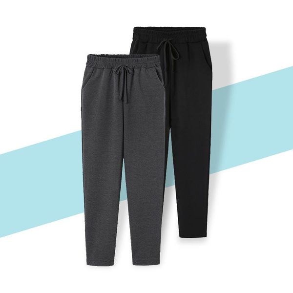 

women's pants & capris l-5xl plus size casual women trousers 2021 autumn fashion elastic waist ankle-length winter female harem big, Black;white