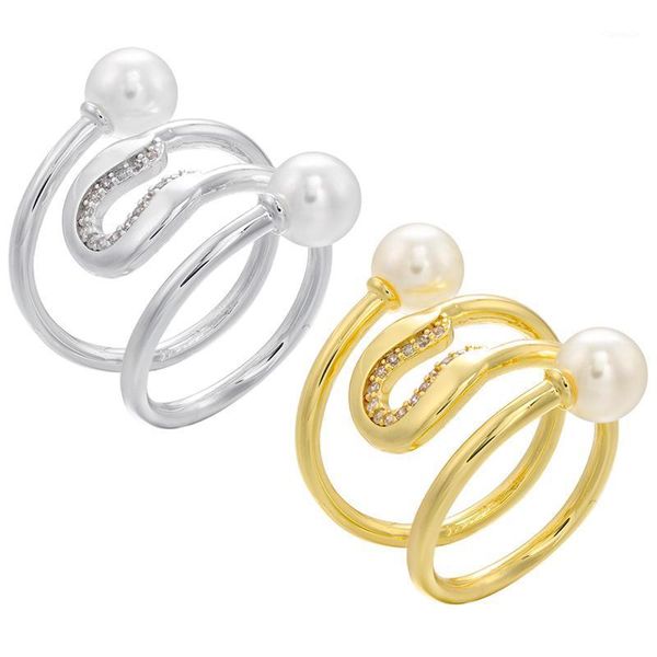 

cluster rings zhukou gold color chunky trendy irregular curved for women gold/silver zircon female jewelry vj96, Golden;silver