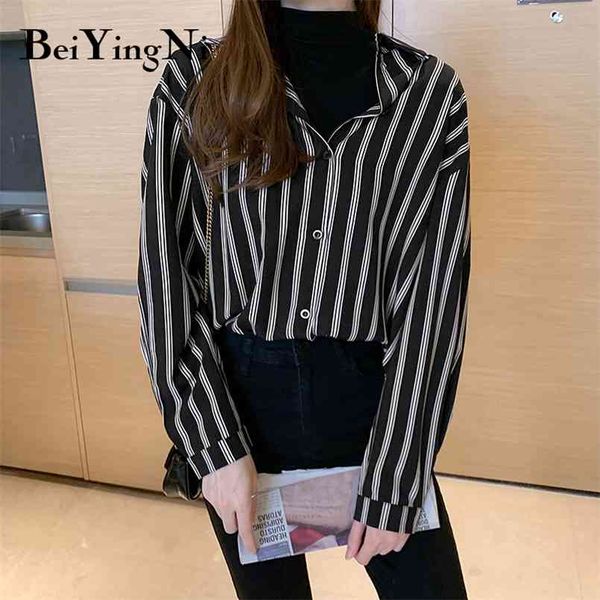 

oversized shirts womens blouses striped vintage loose streetwear fashion bf blusas female korean casual all-match 210506, White