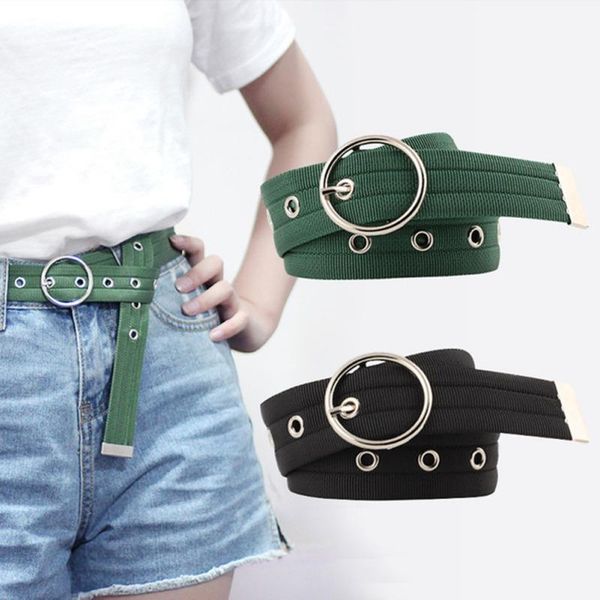 

belts jeans pants round pin buckle women porous canvas belt circle ring waist blet students mult-color, Black;brown