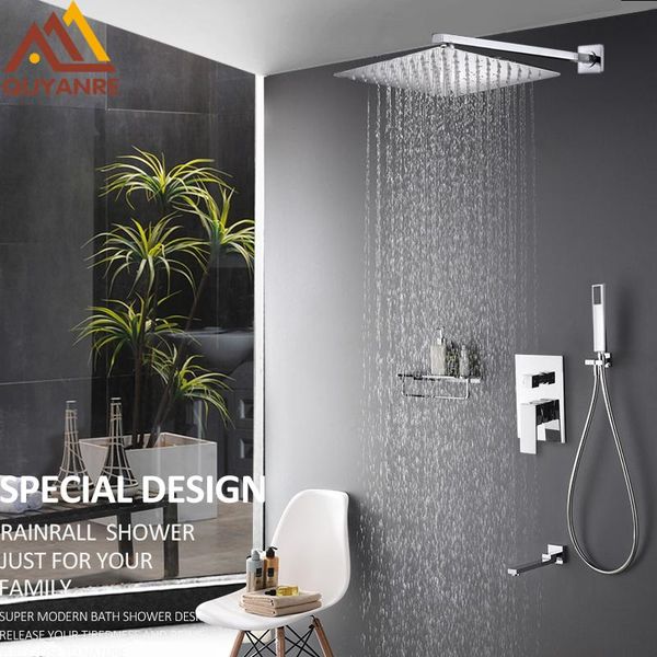 

quyanre wall mount bathroom rain waterfall shower faucets set concealed chrome system bathtub mixer faucet tap sets
