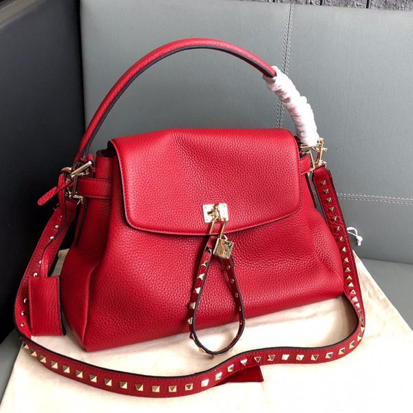 

tote handbag studs grain genuine leather shoulder bag rivet hand bags fashion letter crossbody bag soft totes detchable strap