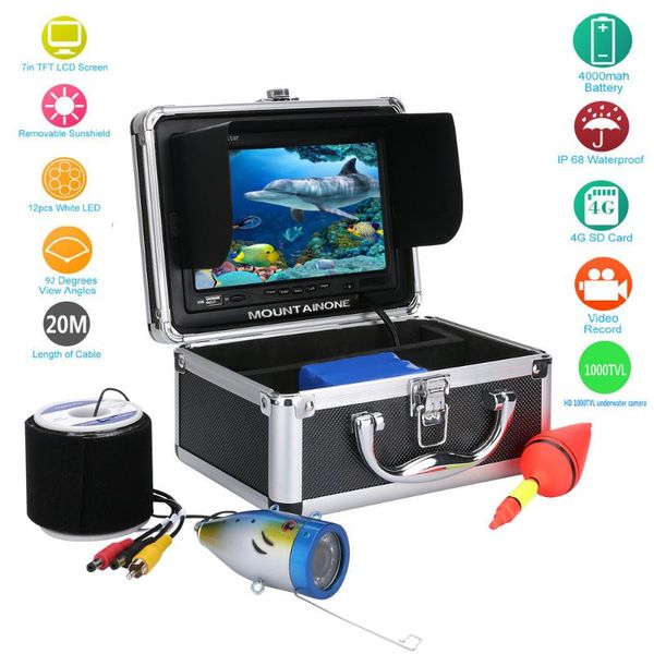 

fish finder 20m 7'' color digital lcd 1000tvl hd dvr recorder waterproof fishing video underwater camera white light