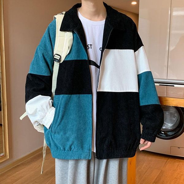 

men's jackets contrast color corduroy coat men spring and autumn ins fashionable korean casual jacket fashion brand loose large clothes, Black;brown