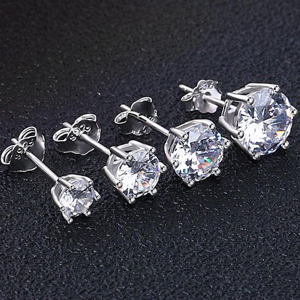 

female luxury round zircon small stud earrings 3/4/5/6/7/8mm white crystal 925 sterling silver for women, Golden;silver