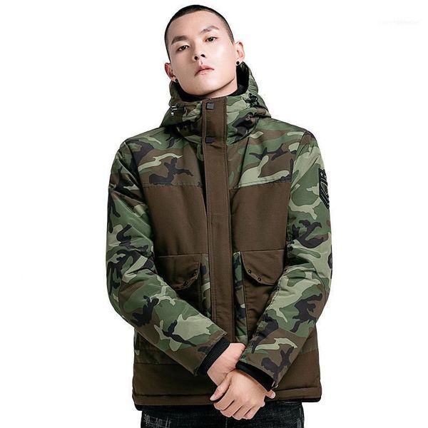 

winter camouflage cotton-padded clothes jacket men's cotton padded warm youth casual men'1, Black