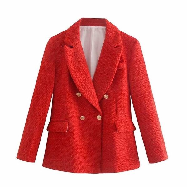 

za women fashion texture double breasted woolen check blazer coat vintage long sleeve pockets female outerwear chic veste 211122, White;black