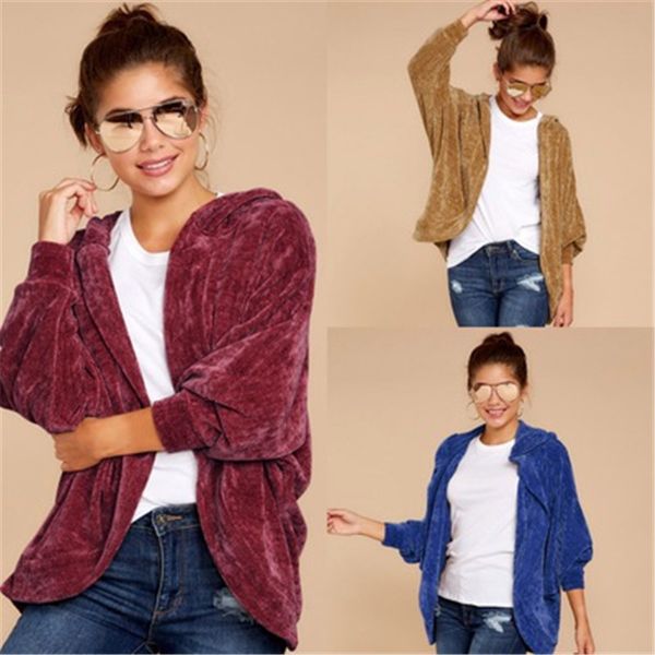 

womens long sleeve coats fashion trend casual cardigan hooded jackets designer autumn female loose solid colors long outerwears, Black;brown