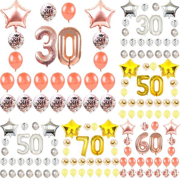 

party decoration 18 21 30 40 50 60 70 happy birthday decorations rose gold star confetti number foil balloon anniversary decor