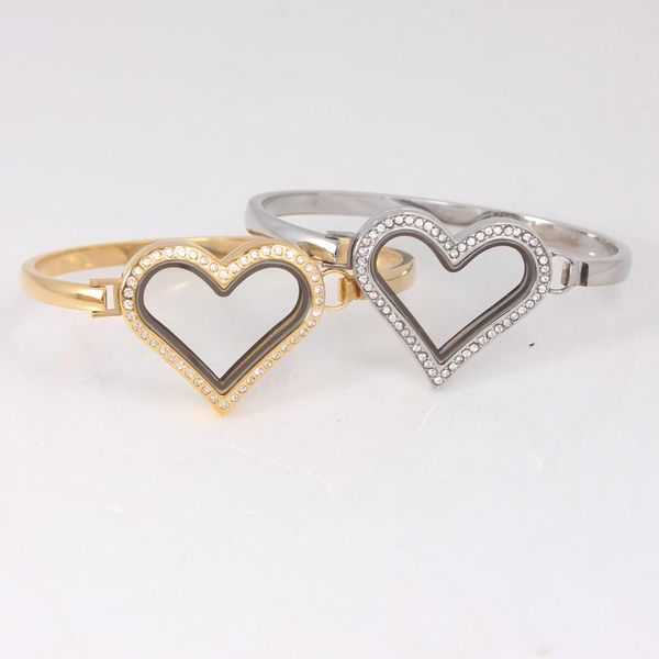 Bracciale rigido da 7/8 pollici cuore con strass braccialetto medaglione galleggiante per le donne medaglioni magnetici in vetro vivente braccialetti 5 pezzi ciondoli gratuiti