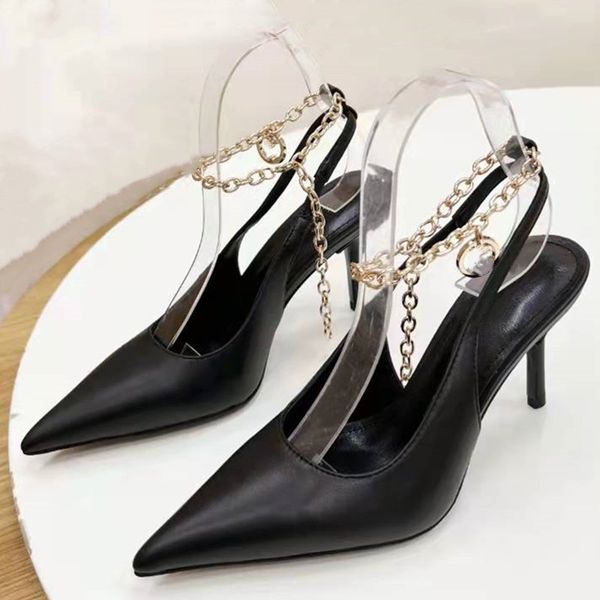 

womens 2022 high stiletto heel slingbacks sandal pointed toe slip on pump shoes, Black