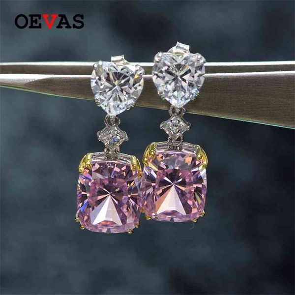 

oevas luxury pink yellow white zircon earrings for women sparkling cz drop wedding engagement party jewelry 210625, Silver