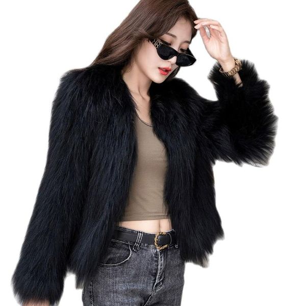

women's fur & faux 100% real raccoon woven jacket natural female warmth young animal casual winter, Black