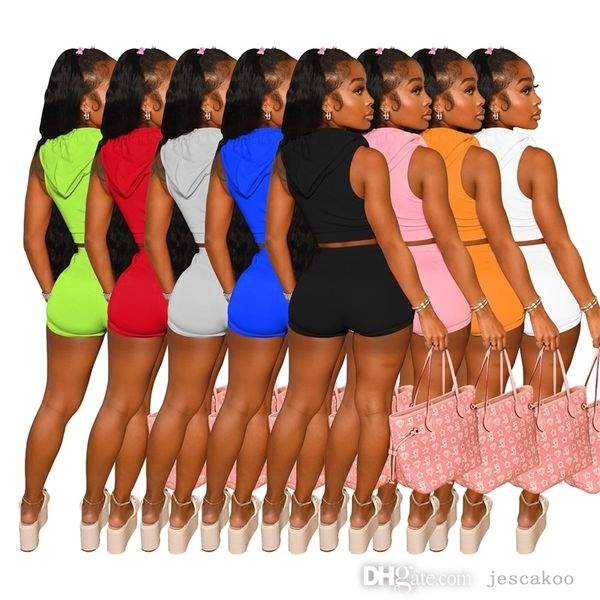 

2022 two piece pants set for women summer hoodies tracksuits solid color hooded zipper crop shorts outfits ladies sportswear, White