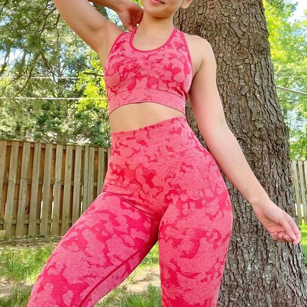 

yoga outfit 2pcs/set seamless camo set women fitness gym clothing booty leggings+sport bra camouflage sport suit femme sportswear