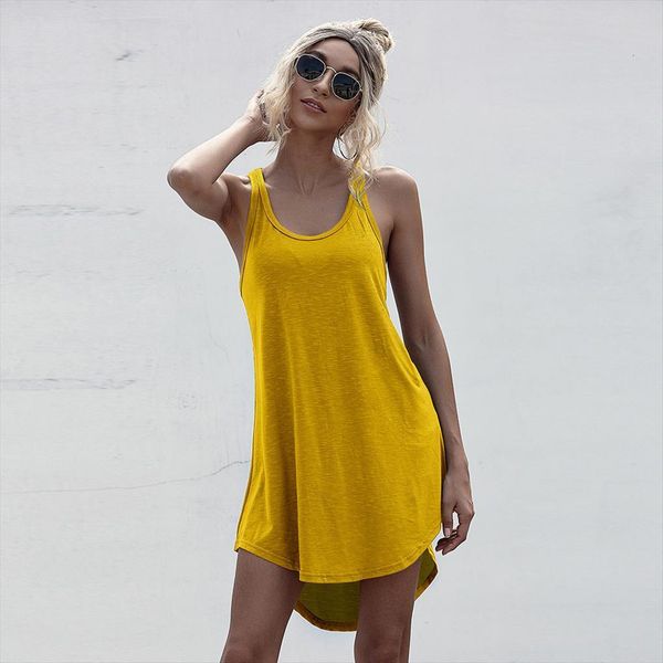 

casual o neck sleeveless women dresses y2k tank summer loose off shoulder asymmetrical cotton mini streetwear plus size, Black;gray