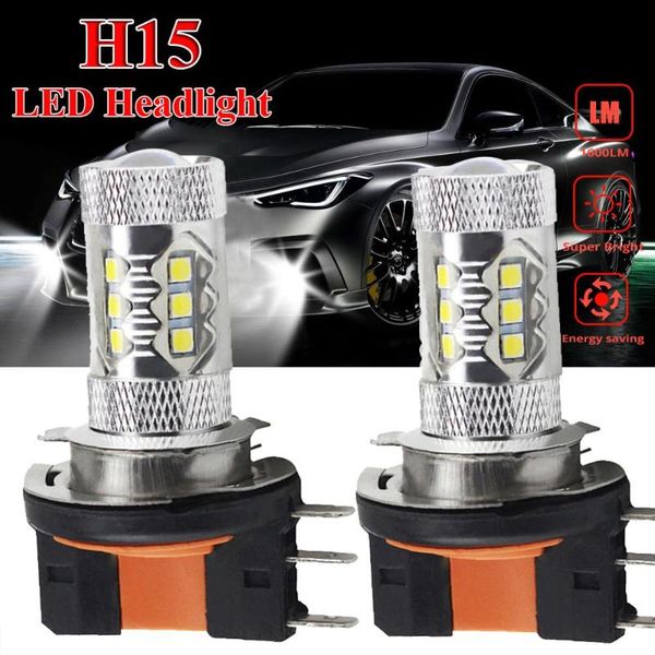 

car headlights 2pcs h15 led bulb headlight 80w 1600lm wireless fog lamp 12v conversion driving light 6500k white