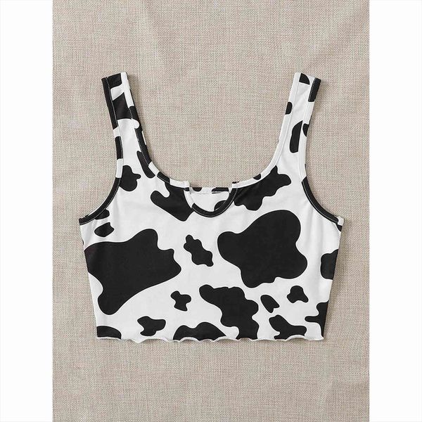 

fashion crop womens tanks camisole milk cow print y2k egirl cool short vest harajuku sleeveless tee cropped, White