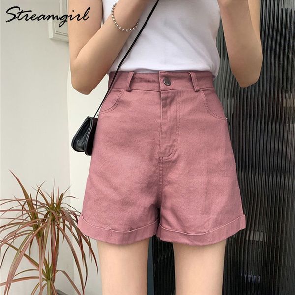 

streamgirl high waist denim shorts women plus size summer white wide leg cotton shorts for women short jeans ladies 5xl 210421, White;black