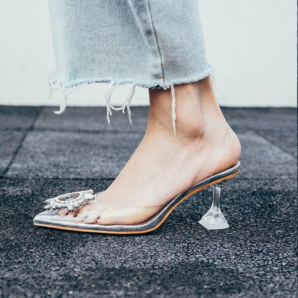 

colorful pvc sandals women high heels clear tpu strange fashion party female transparent flower ctystal shoes, Black