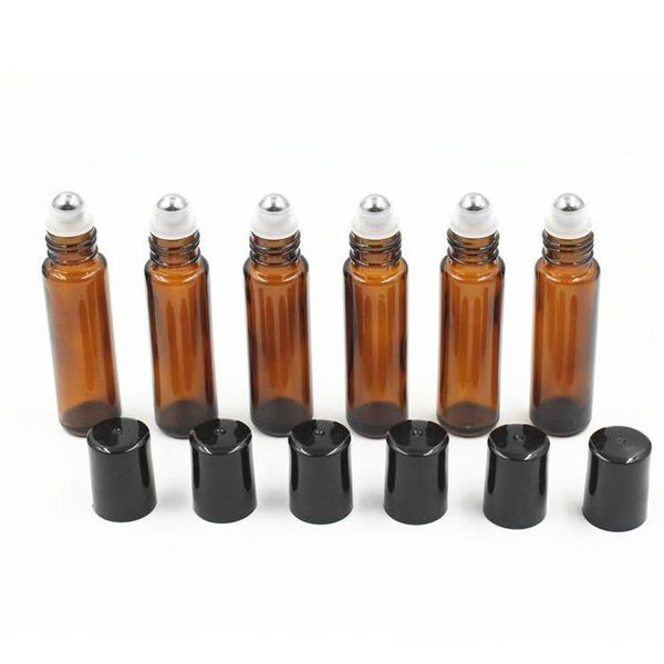 

10ml mini roll on glass bottle fragrance perfume amber brown thick glass bottles essential oil bottle with steel metal roller ball