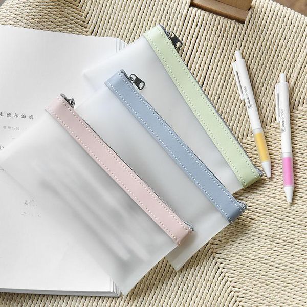 

pencil cases creative transparent case cute stationery organizer pouch for students tpu leather simple pen bag school office supplies