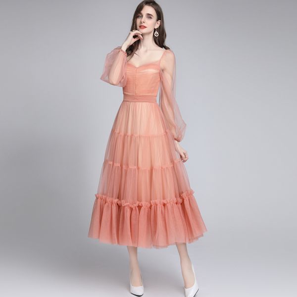

women's runway dress square neckline long sleeves tiered ruffles layered elegant party prom, Black